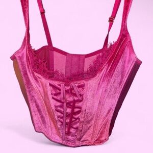 Victoria’s Secret Hot Pink Velvet Bustier Eyelet Crop Tank Adjustable Straps